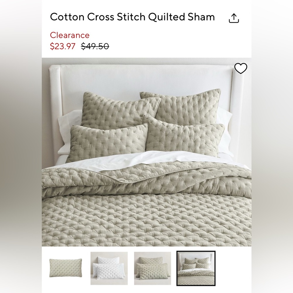 Pottery Barn cross stitch sham, king size, eucalyptus SET OF 2